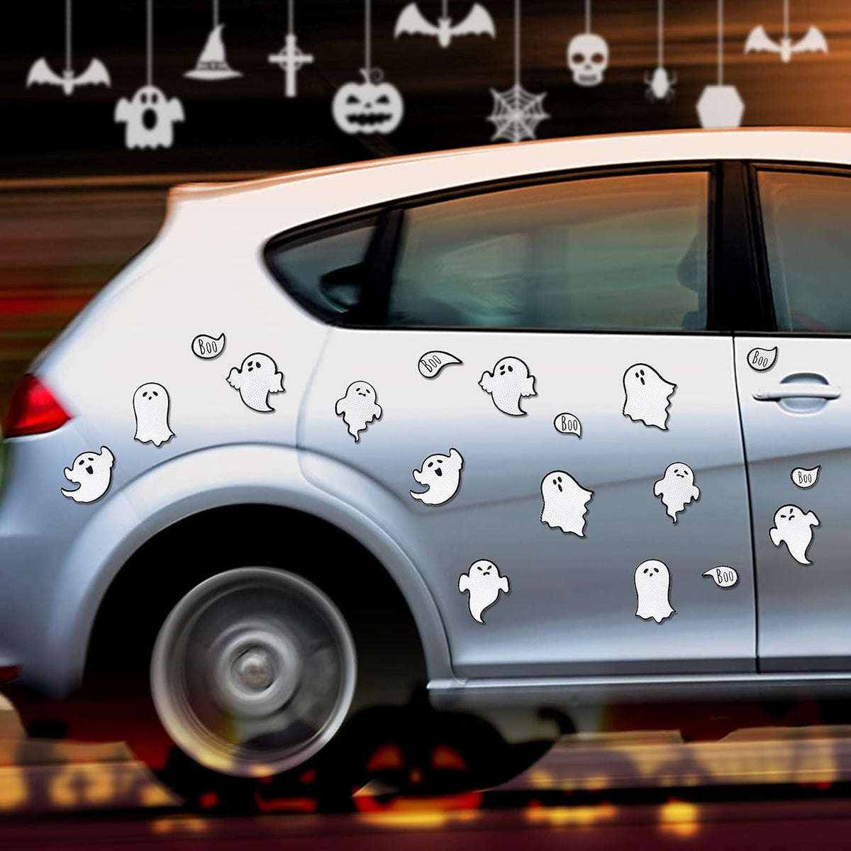Chinco 18 Pcs Halloween Ghost Car Magnets Reflective Ghost Boo Refrigerator Automotive Magnet
