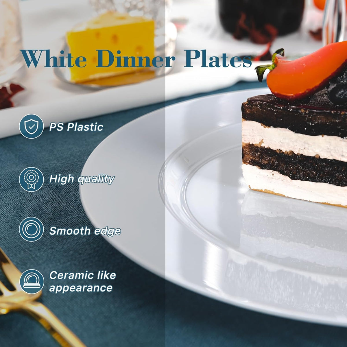 N9R 100PCS White Plastic Plates, 10.25inch Heavy Duty Plastic Disposable Plates, Premium Elegant