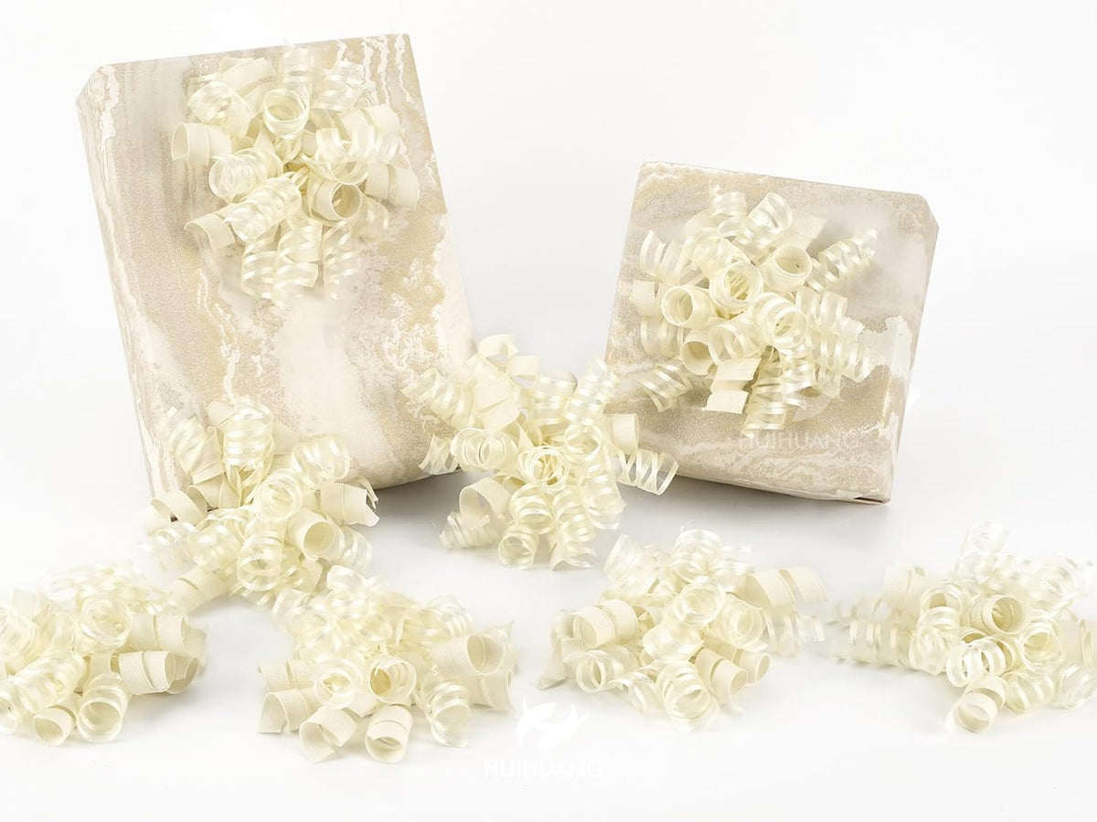 HUIHUANG Gift Wrapping Bows Gift Wrap Accessory Ivory Curly Ribbon Bow 5 inch x 8 Counts Stick On