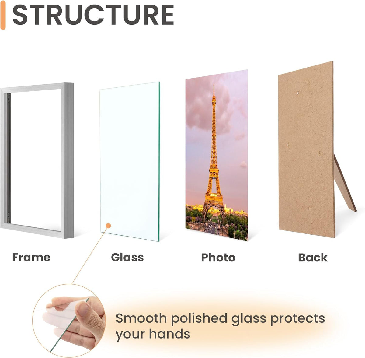 upsimples 4x6 Picture Frame Set of 3, Made of High Definition Glass for 4 x 6, Wall and Tabletop