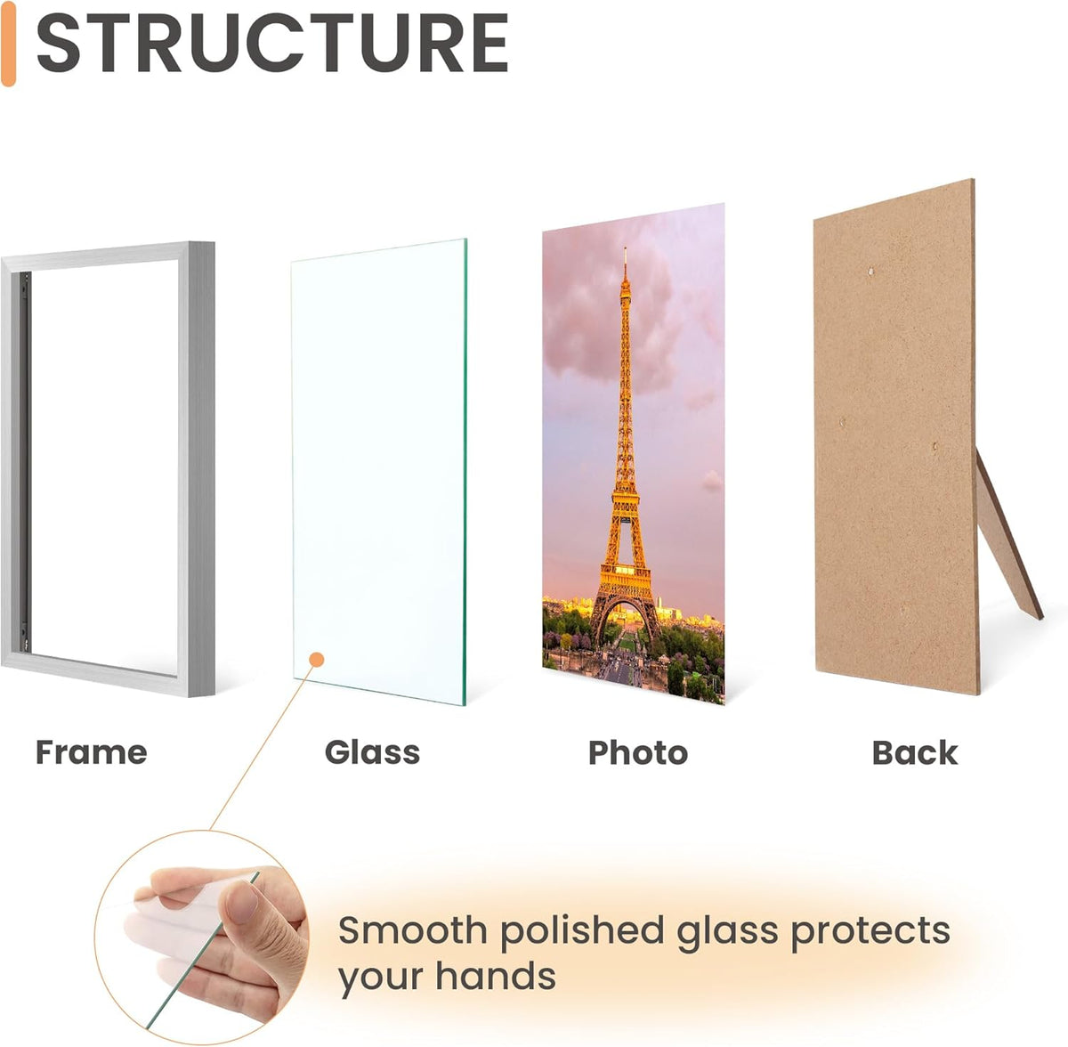 upsimples 5x7 Picture Frame Set of 3, Made of High Definition Glass for 5 x 7 Silver Frames, Wall