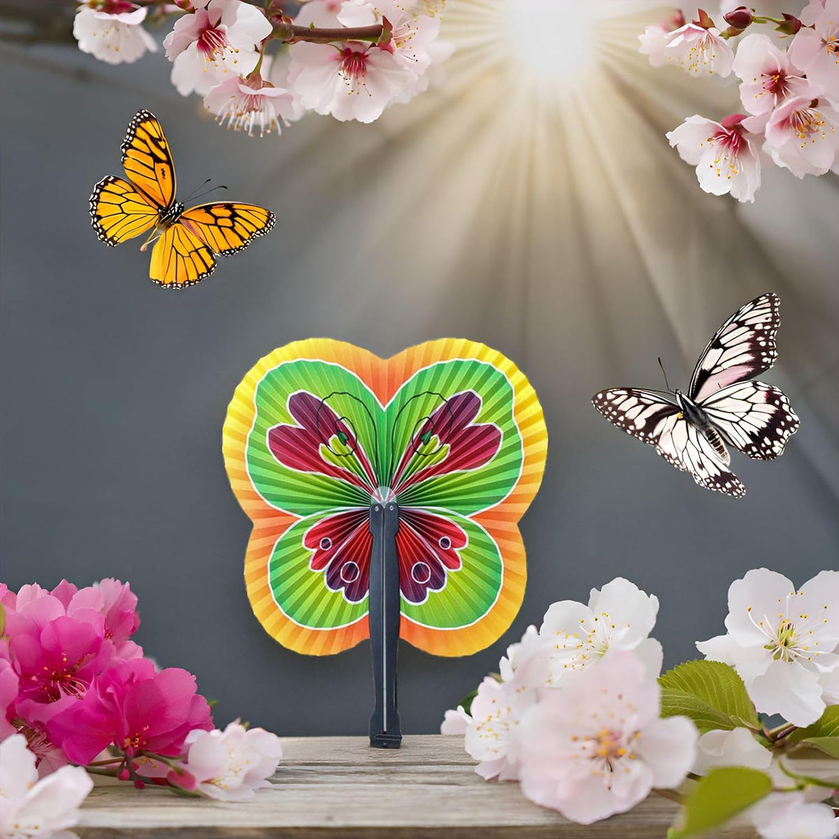 12 Pieces Folding Hand Paper Fans Handheld,Butterfly Decorations Accordion Fans Bulk for Festival
