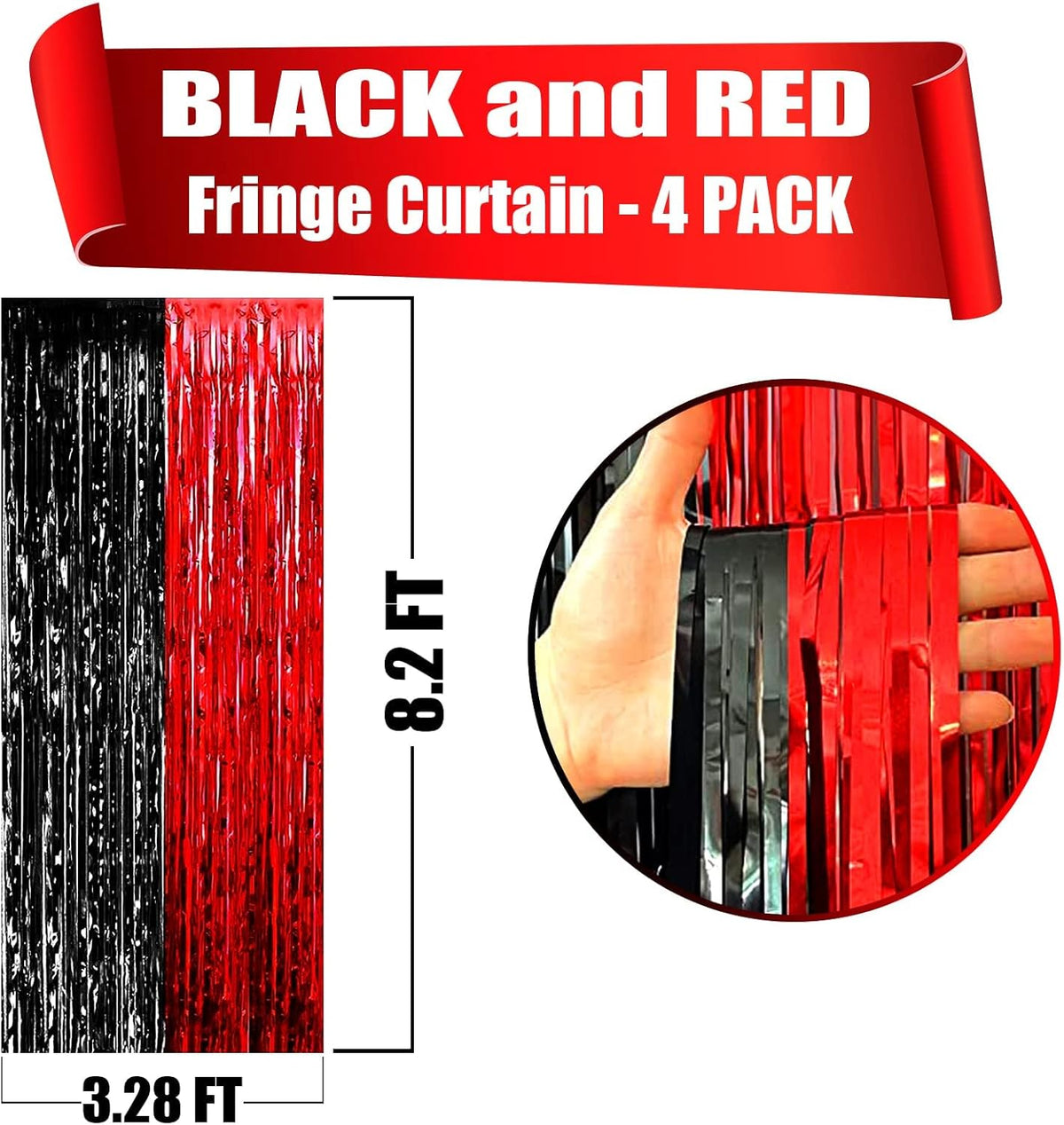 4 Pack Foil Fringe Curtain Backdrop, 3.28Ft x 8.2Ft Metallic Tinsel Foil Fringe Streamers for Photo