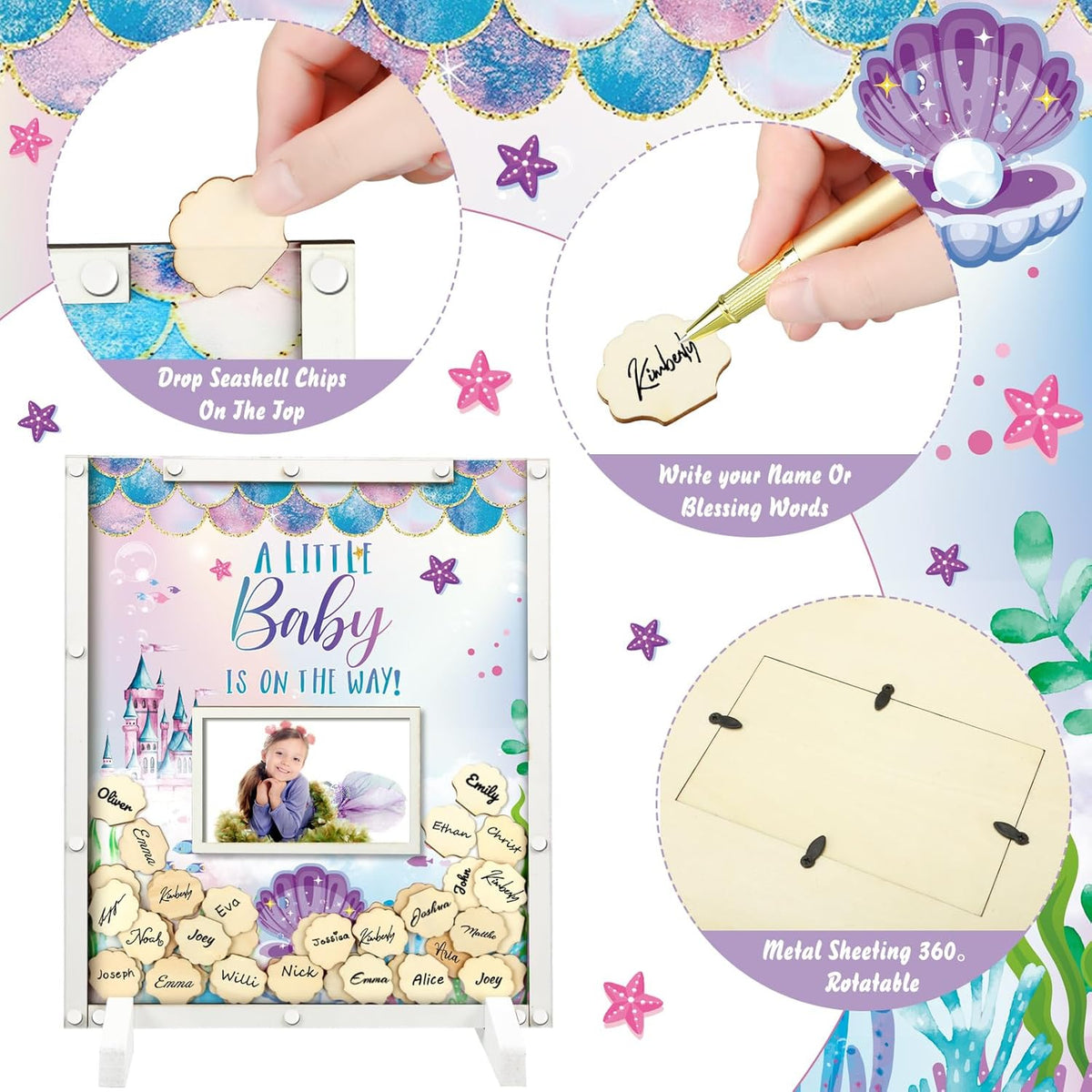 65 Pcs Mermaid Baby Shower Guest Book Alternatives He or She Gender Reveal Baby Shower Decorations