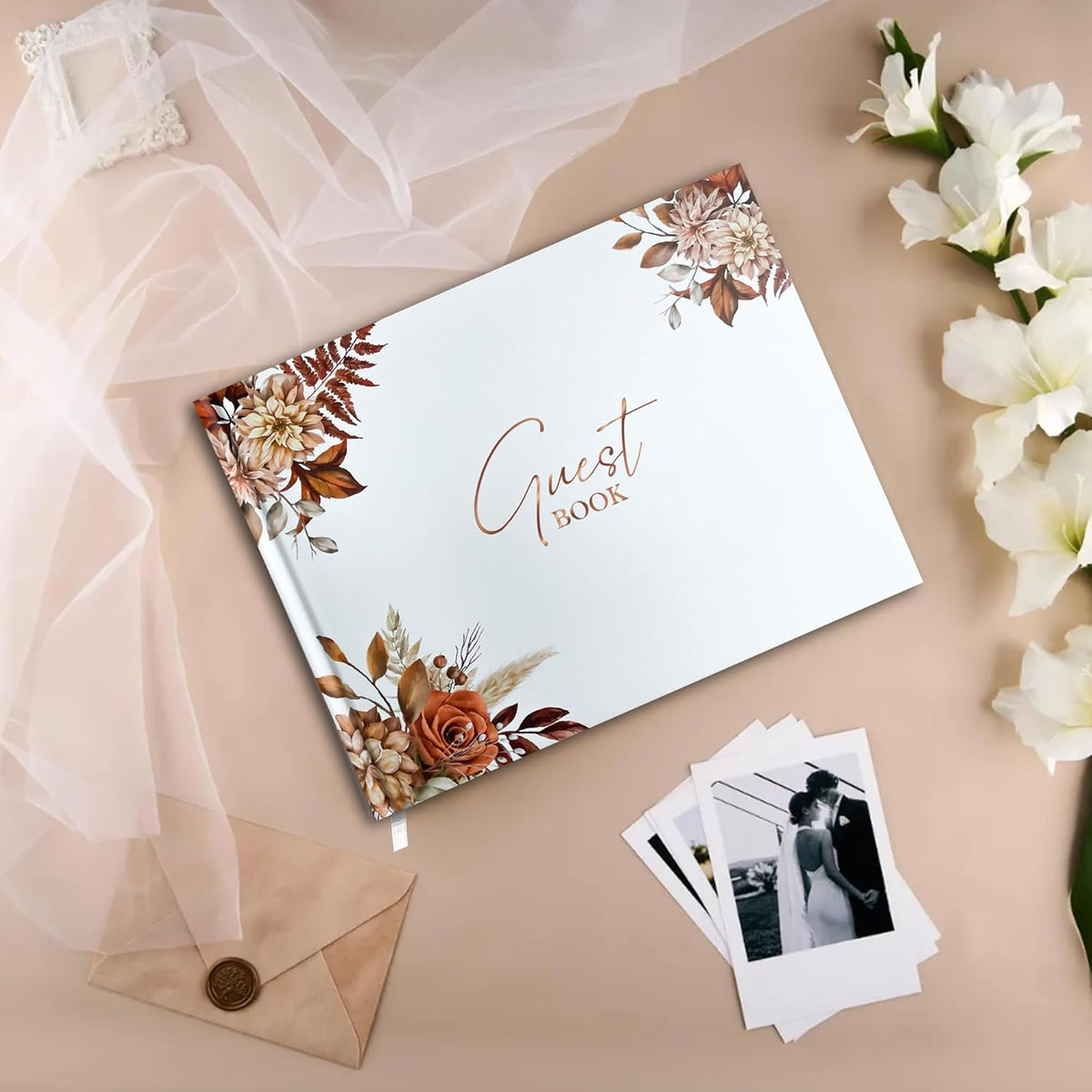 Mr&MrsGifts Elegant Wedding Guest Book Wedding Reception Hard Cover Guest Sign in Book for Wedding