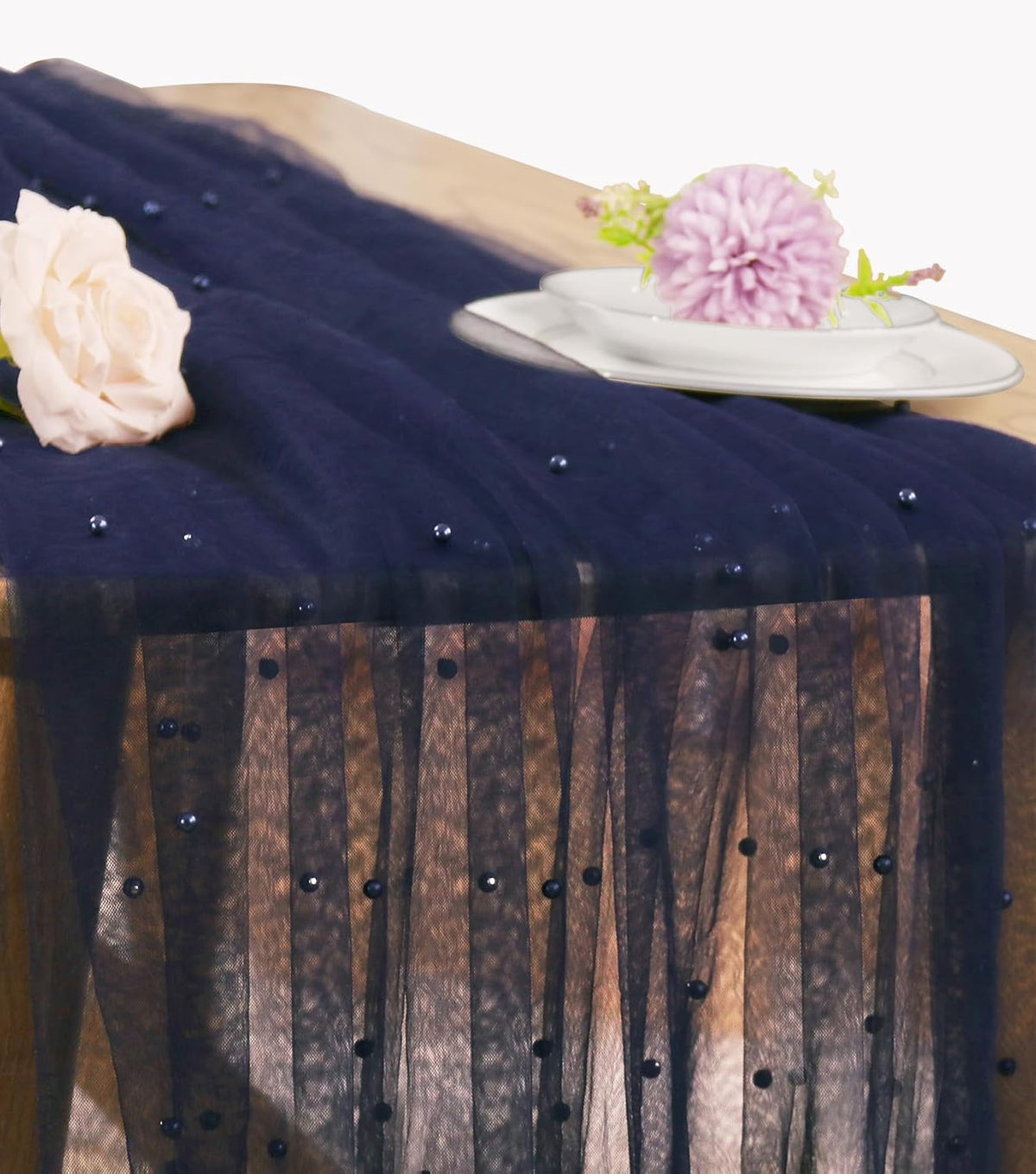 Pearl Table Runner 29 x 120 Inch Tulle Fabric Lace Table Runners Boho Rustic Tablecloth for Bridal