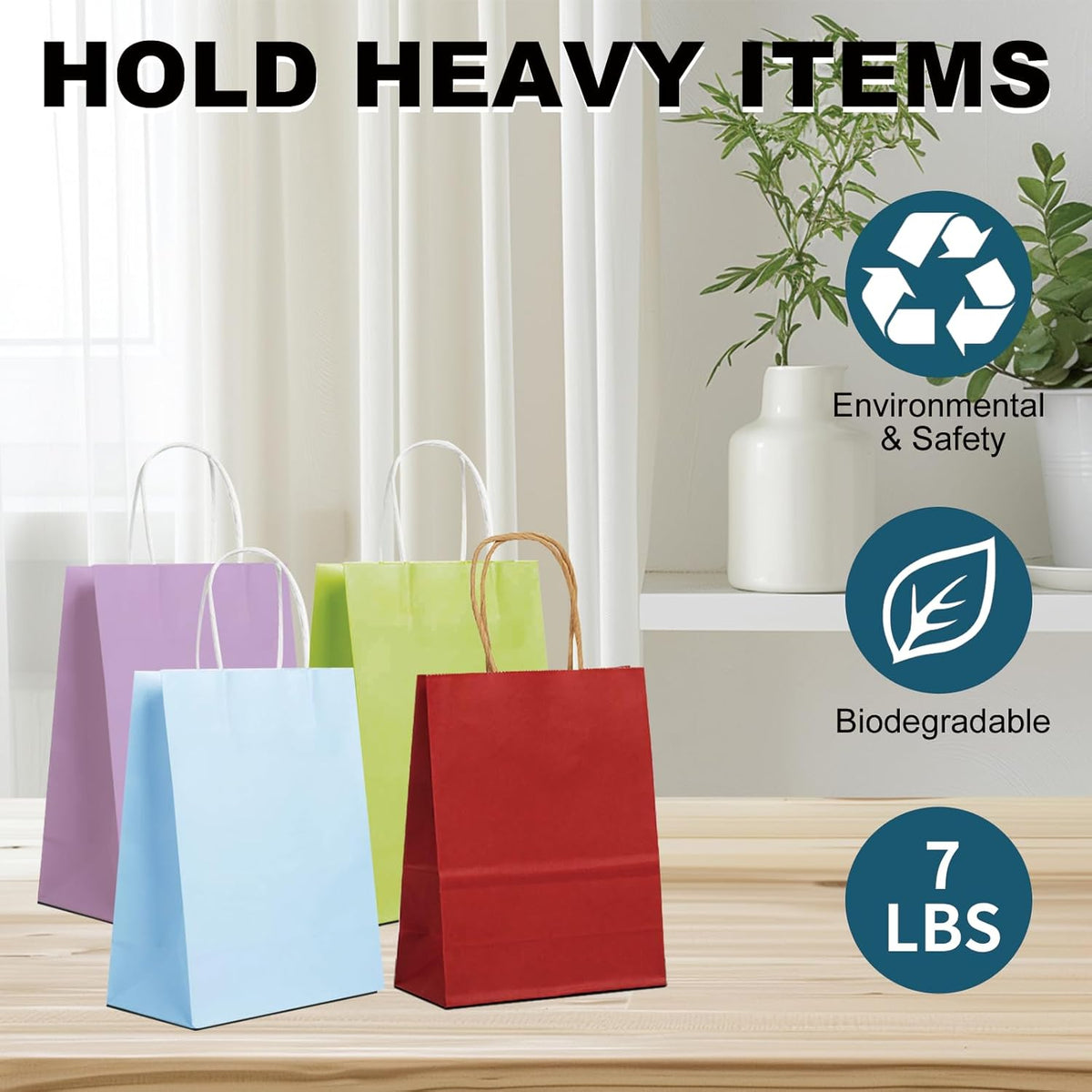 BAG BOX 25 Pack Small 5.9x3.1x8.25 Inch Green Kraft Paper Gift Bags with Handles for Bulk Shopping