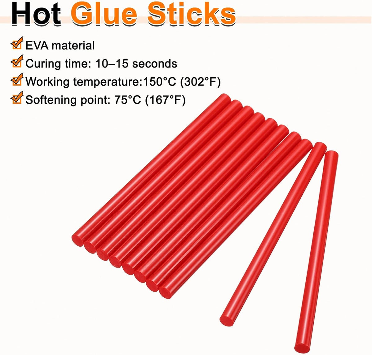 HARFINGTON 10pcs Hot Glue Sticks 0.43" Dia x 5.91" Long EVA Mini Hot Melt Adhesive Glue Stick for