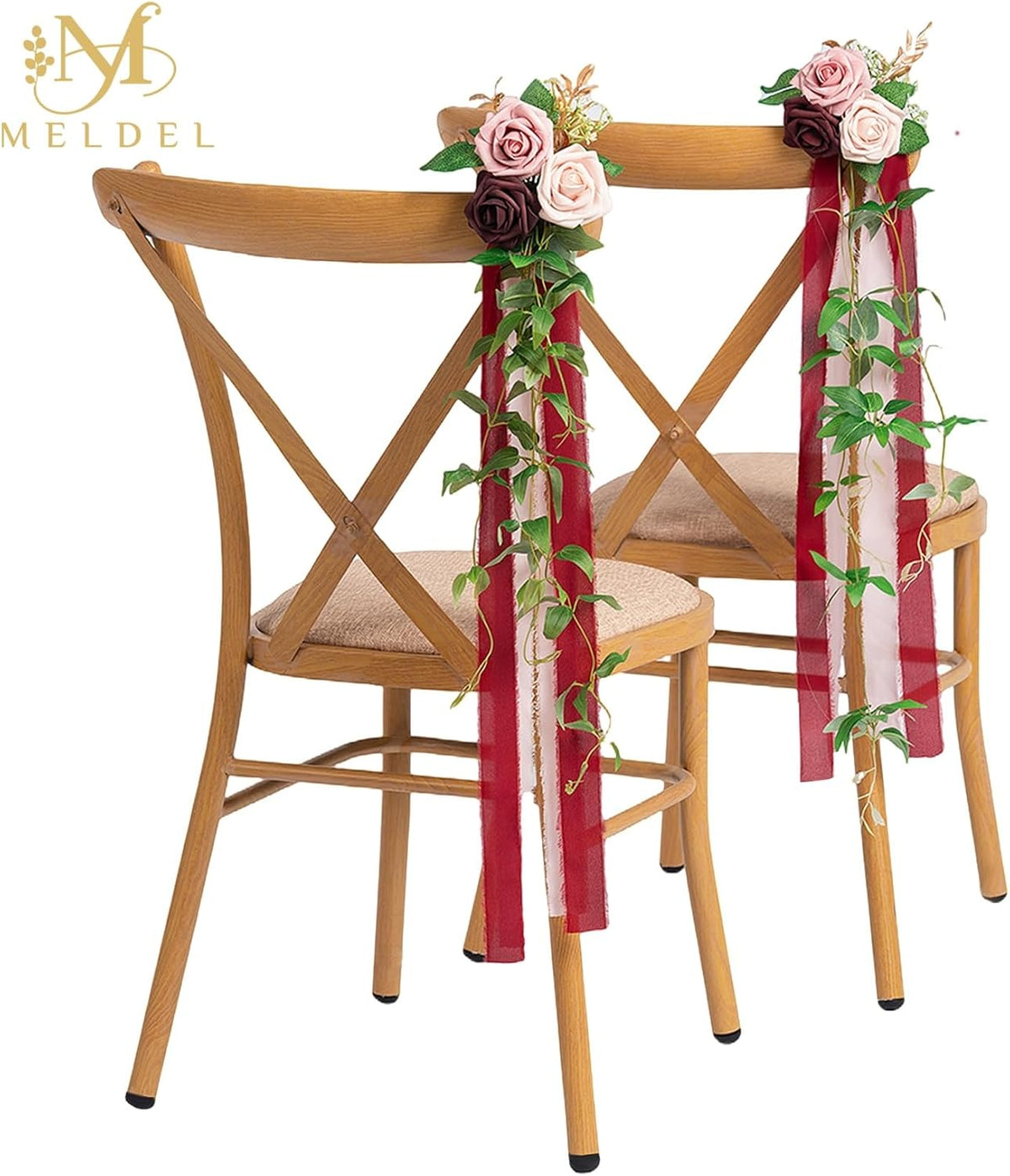 Meldel Wedding Aisle Decorations for Ceremony 10 Pcs/Set Burgundy Pink Rose Garland with Hanging