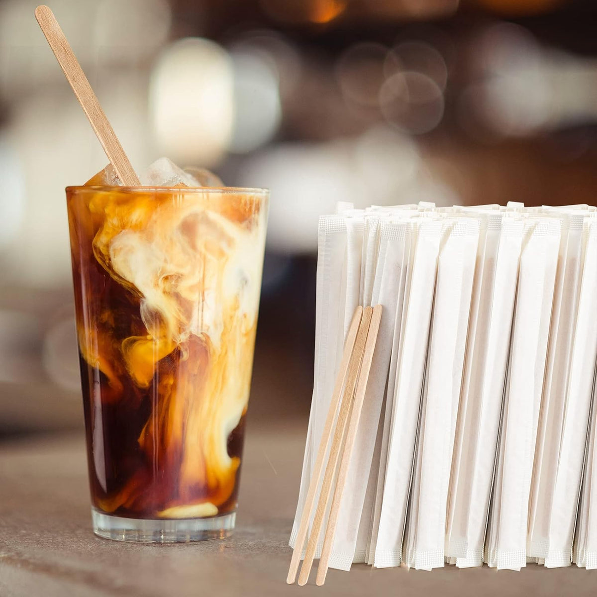 500 Pcs Coffee Stirrers 5.5 Inch Wood Coffee Stir Sticks Individually Wrapped Wooden Stir Sticks