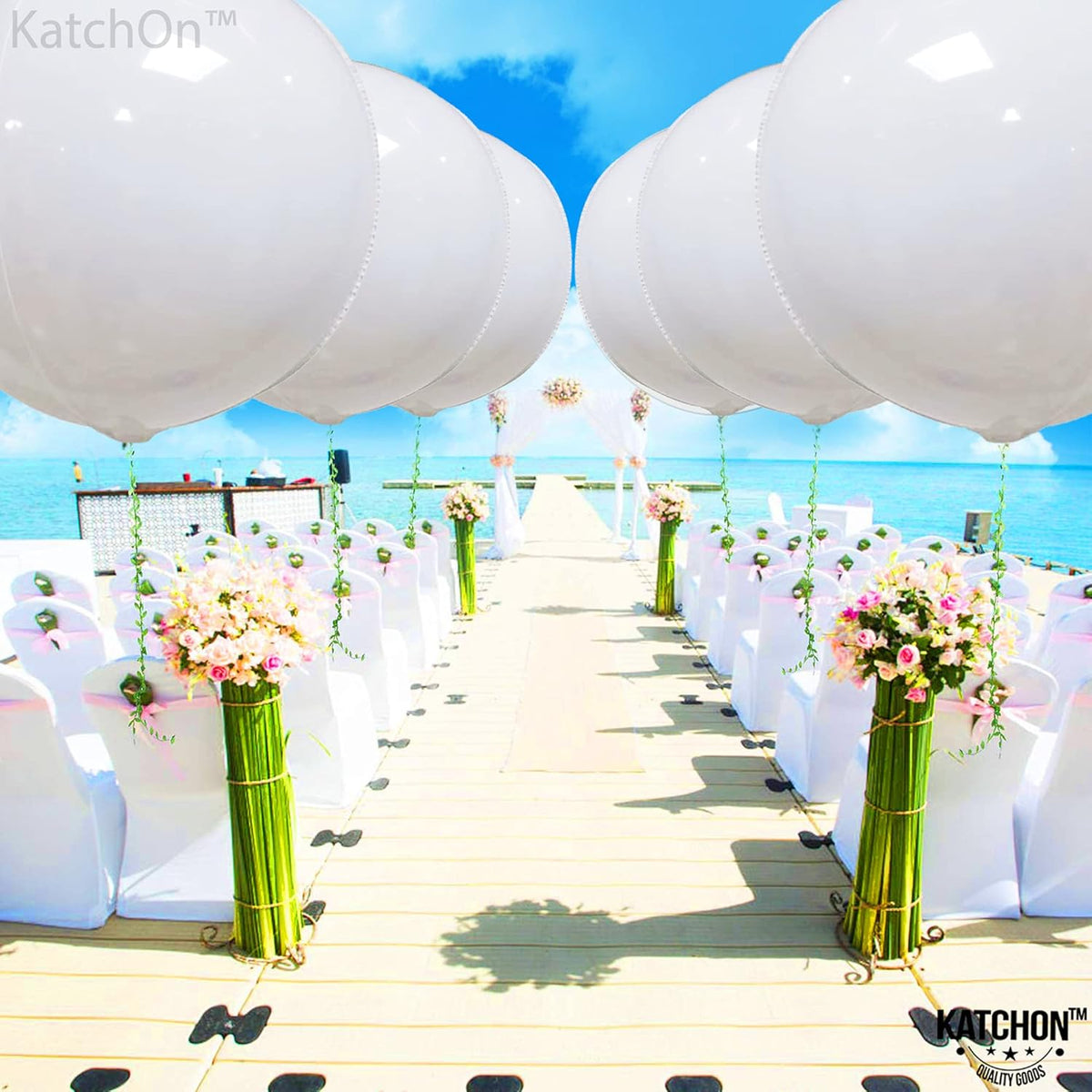 KatchOn, Round White Foil Balloons - 22 Inch, Pack of 6 | 4D Mylar White Balloons for Party