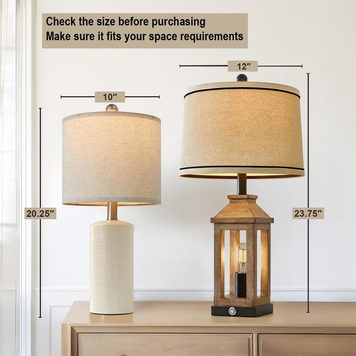 20.25'' Ceramic Table Lamps Set of 2 Small Farmhouse Bedside lamp Creamy White Modern Nightstand
