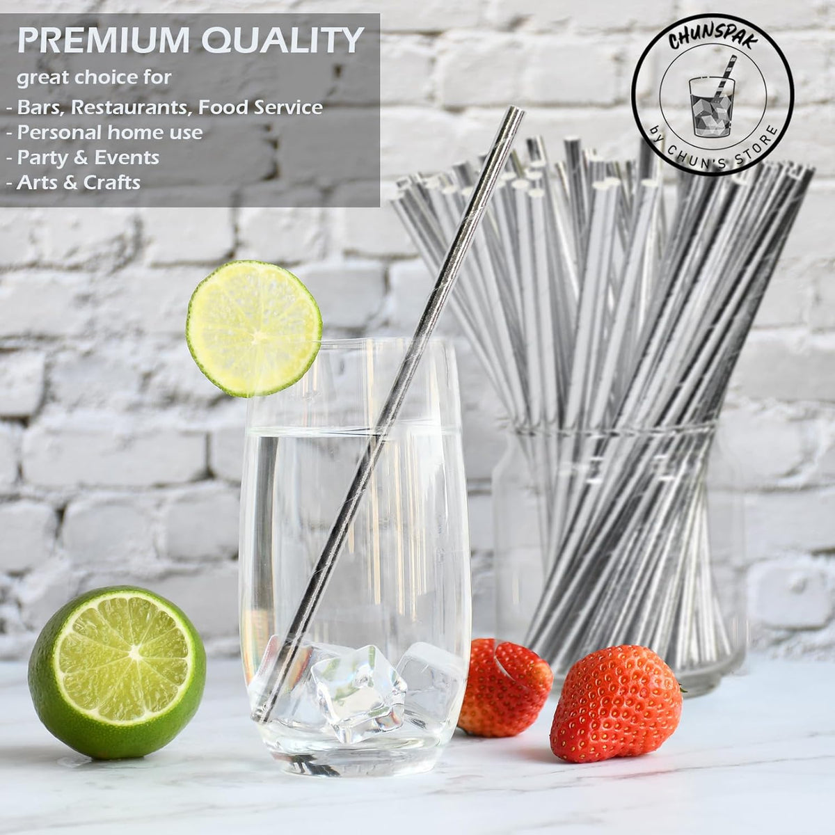 7.75 inch Disposable Silver Paper Straws 1000 Counts - for Drinking, Cocktail, Bar, Restaurant