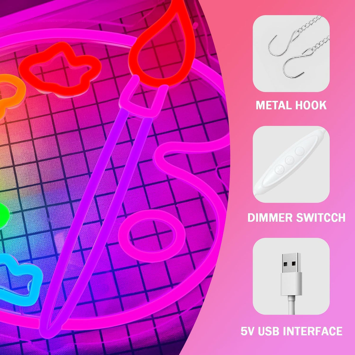 Paint Palette Neon Sign Art Studio Room Led Lights Dimmable Led Signs for Bedroom, Light Up Signs