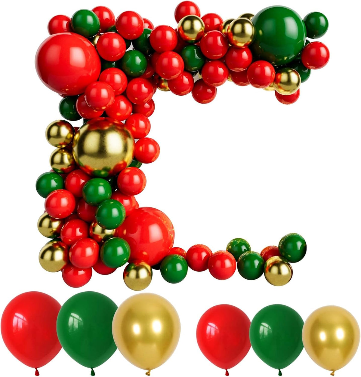 Red Green and Gold Balloon Garland Kit for Baby Shower, Wedding, Birthday, Graduation, Christmas
