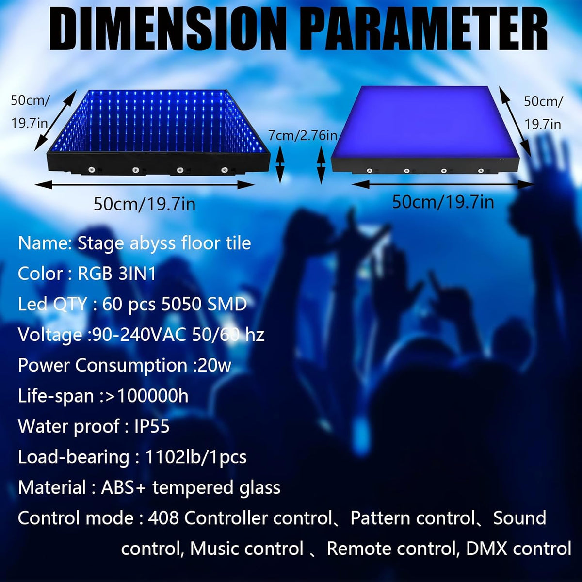 Dance Floor Stage Lights Tempered Glass Infinity Mirror Panel 3D Effect Led Dance Floor for Wedding