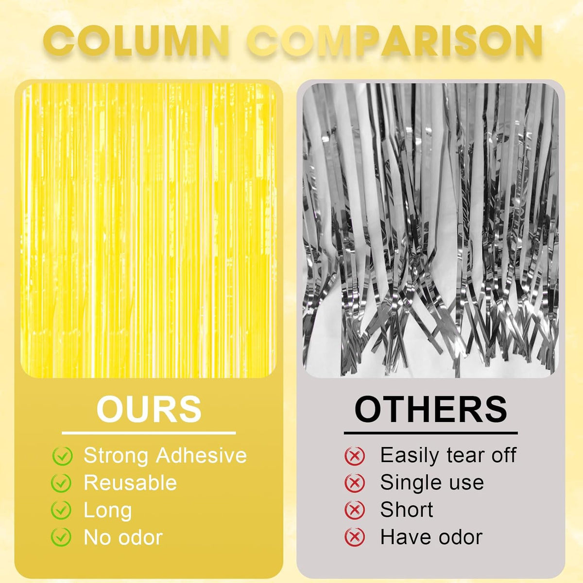 3 Pack 3.3 x 8.2 ft Pastel Yellow Foil Fringe Backdrop Curtains, Tinsel Streamers Birthday Party