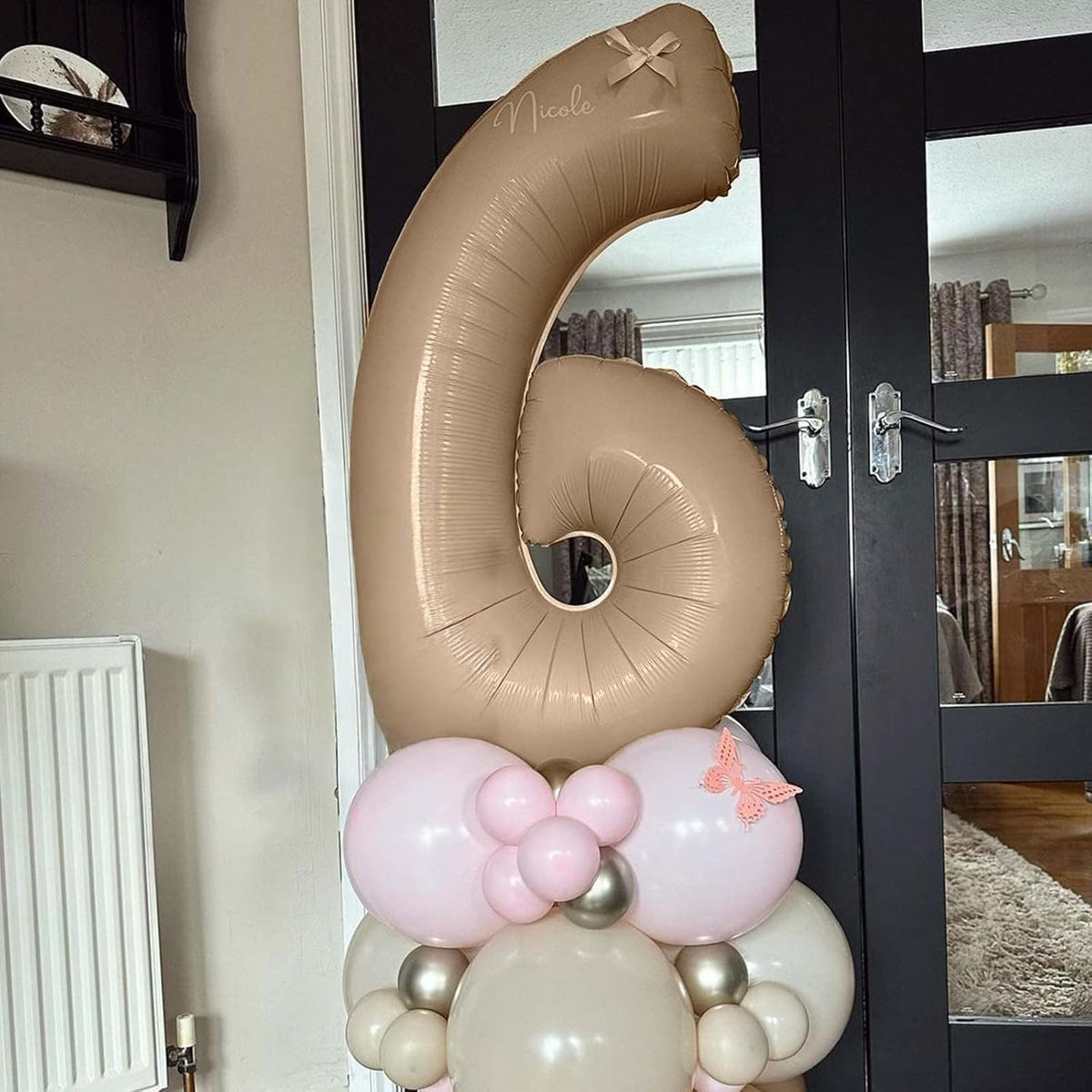 Nude Balloon Number 4, 40 Inch Large Self Inflating Brown Foil Number Balloons 0-9, Giant Apricot 4