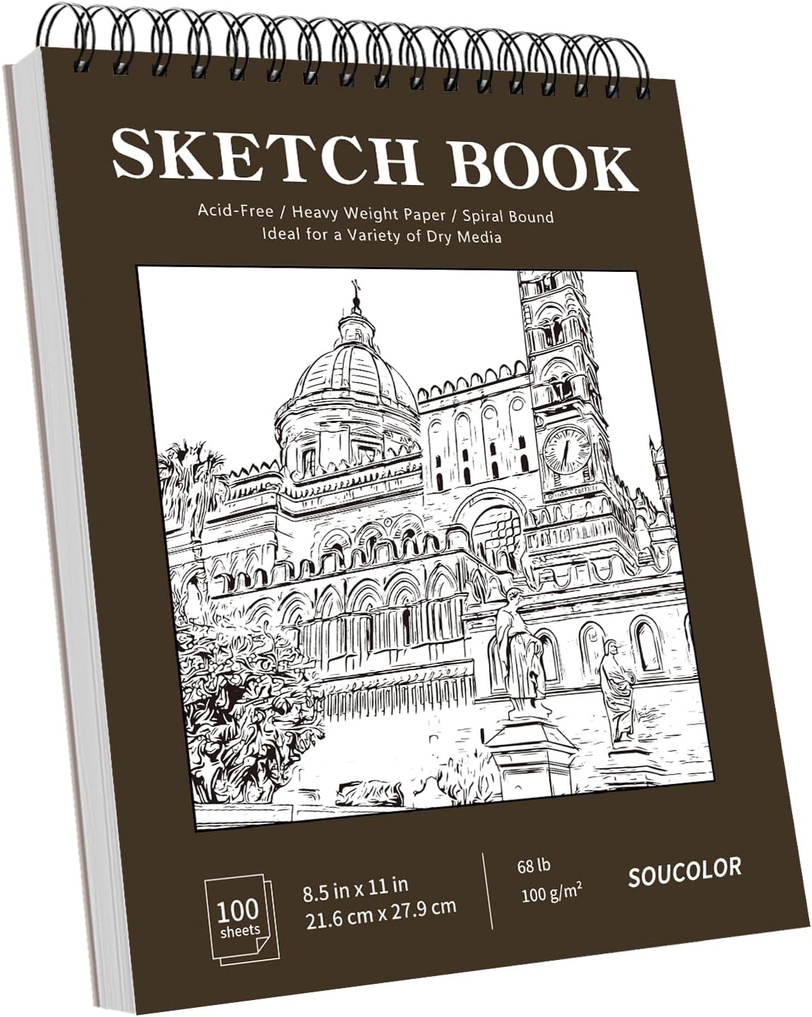 Soucolor Sketchbook 8.5x11 Hard Cover - 100 Sheets Spiral Bound Sketch Pad 8.5" x 11", 68lb/100gsm