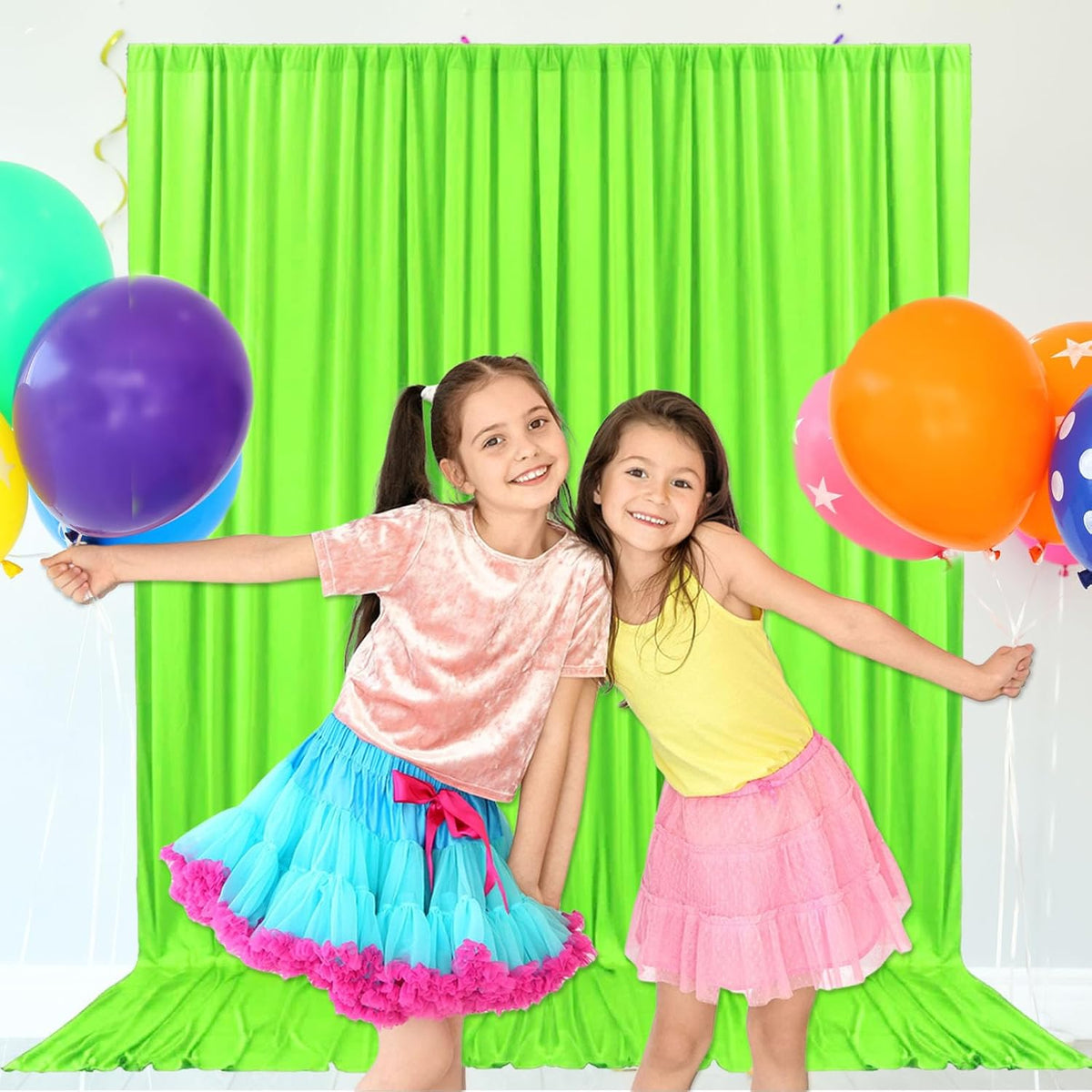 10ft x 10ft Fresh Green Backdrop Curtains for Parties, Fabric Satin Background Curtain with Rod