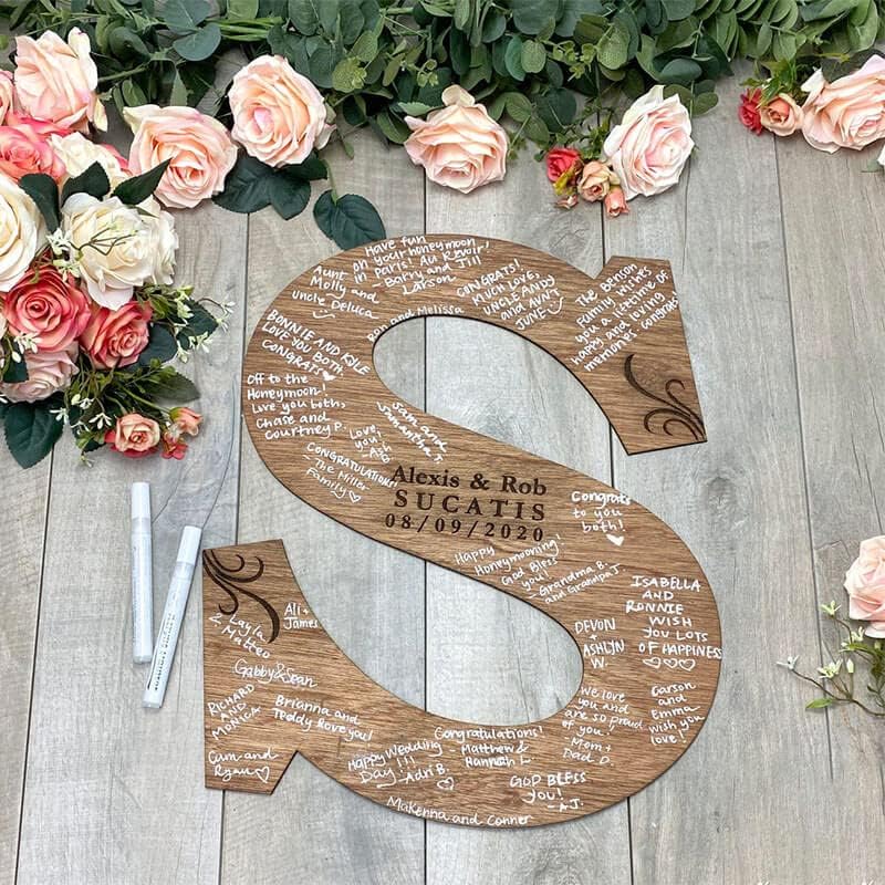 Personalized Wedding Guest Book Sign Custom Letter Name Date Rustic Wedding Guest Book Alternative