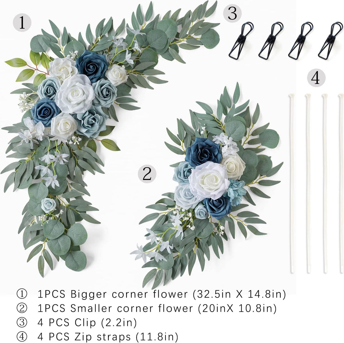 ponatia Wedding Arch Flowers (Pack of 2), Artificial Dusty Blue Flowers & Welcome Signs Decorations