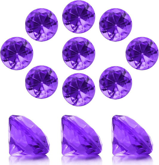 100 PCS Acrylic Diamond Gems, Purple Acrylic Diamonds 1 Inch Acrylic Gemstones Vase Filler Fake