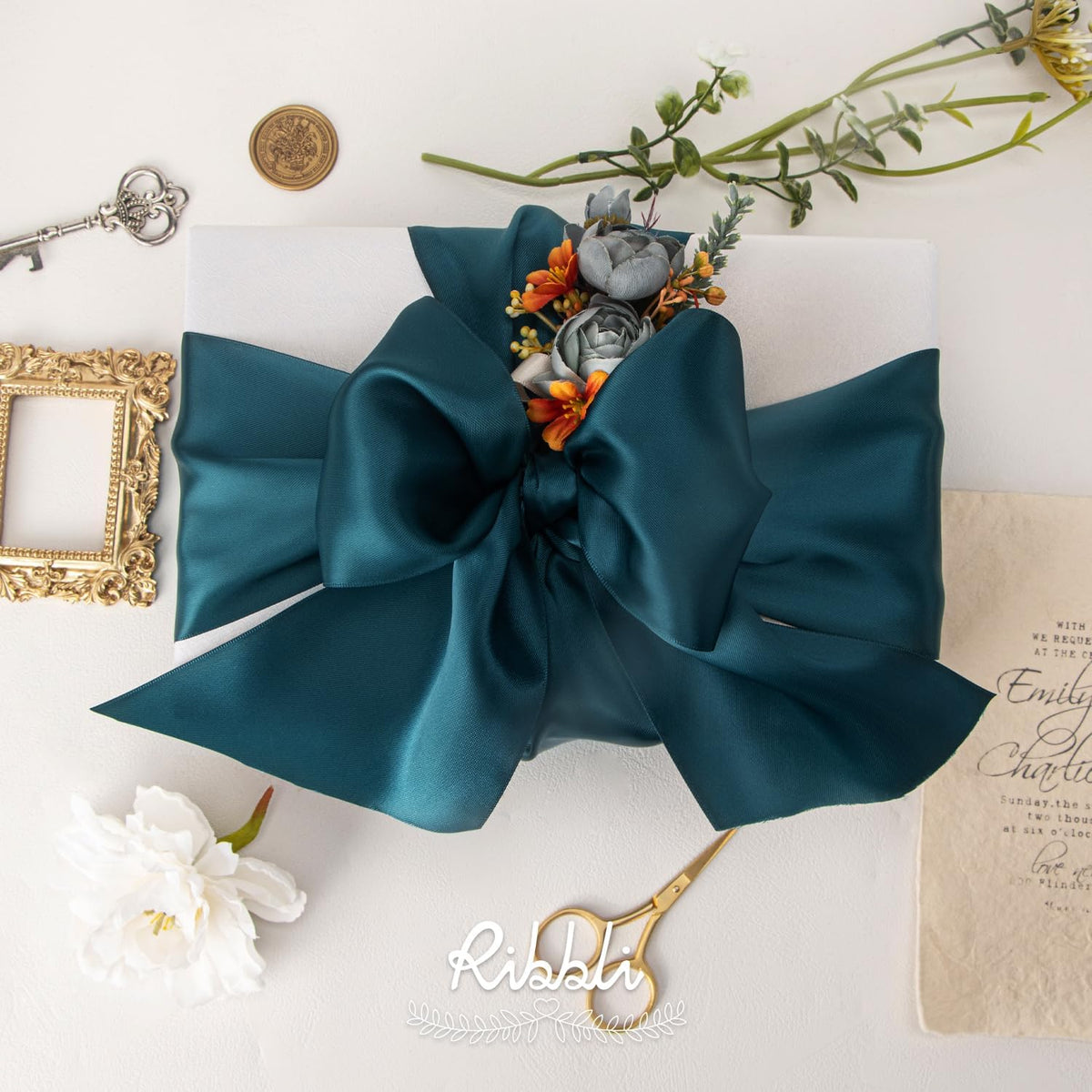 Ribbli Teal Satin Ribbon 4 Inch Wide Teal Ribbon for Wedding Chair Sash Grand Opening Ceremony Big