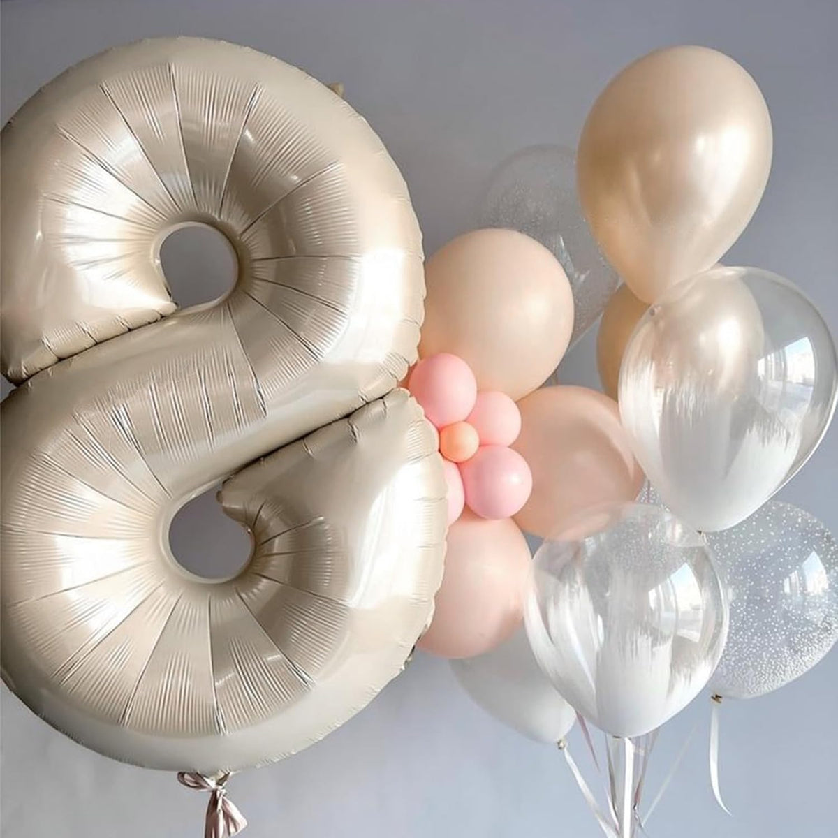 40 Inch Balloon Number 8 Beige, Large Foil Cream Number 8 Balloons Set 0-9 for Men Women, Self