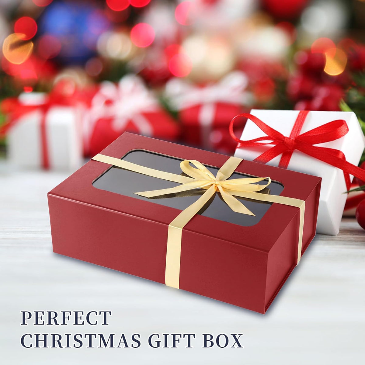 TIACABO Red Large Gift Box with Window, 13.5"x9"x4.3" Bridesmaid Boxe for Gifts Giving,Birthday