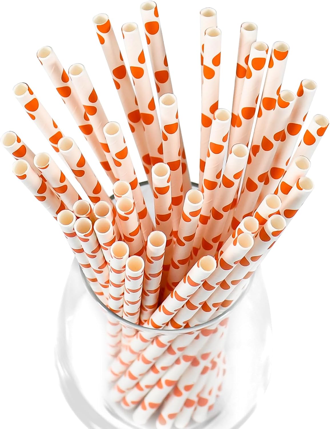 Orange Polka Dots Paper Drinking Straws 7.75 inch Disposable 100 Counts - for Drinks, Juice