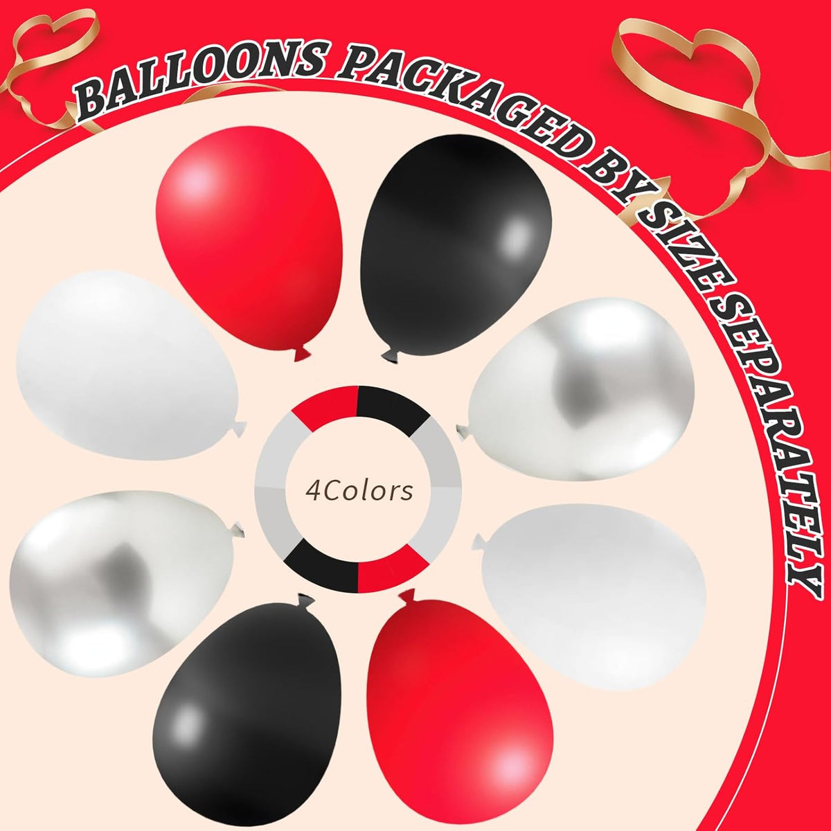 412Pcs Red Black and White Balloon Garland Arch Kit,18 12 10 5 Inch Different Size Red Black White