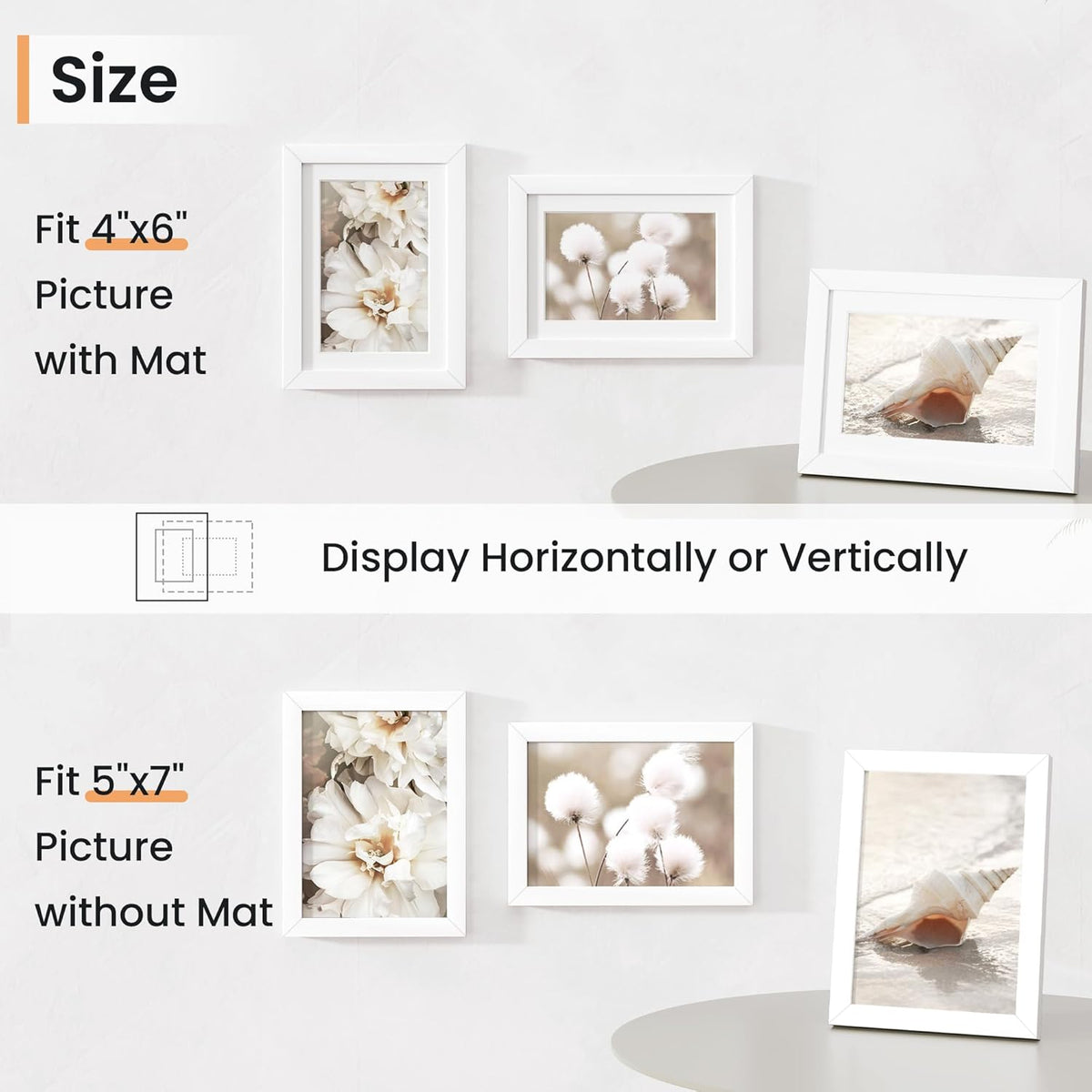 5x7 inch Picture Frame, 5x7 Photo Frames with 4x6 Removable Mat - High Definition Plexiglass