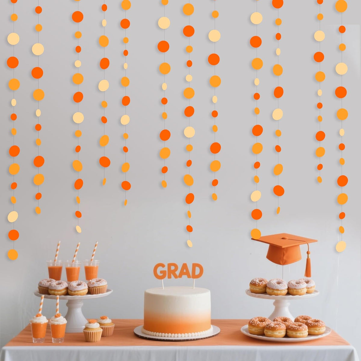 46 Ft Thanksgiving Fall Autumn Circle Dots Garland Gradient Orange Polka Dot Hanging Paper Streamer