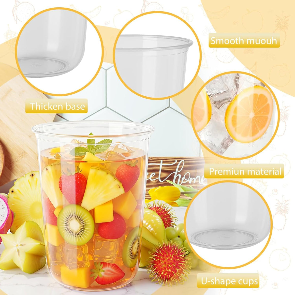 60 Pcs Disposable Stemless Clear Glasses 16 oz NATURAL Arc Crystal Plastic wine glasses Clear