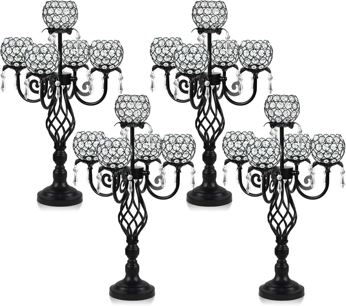 5-Arm Crystal Candelabra Centerpiece 23.2" Tall - Elegant Candle Holder Stand with Crystal Bowl