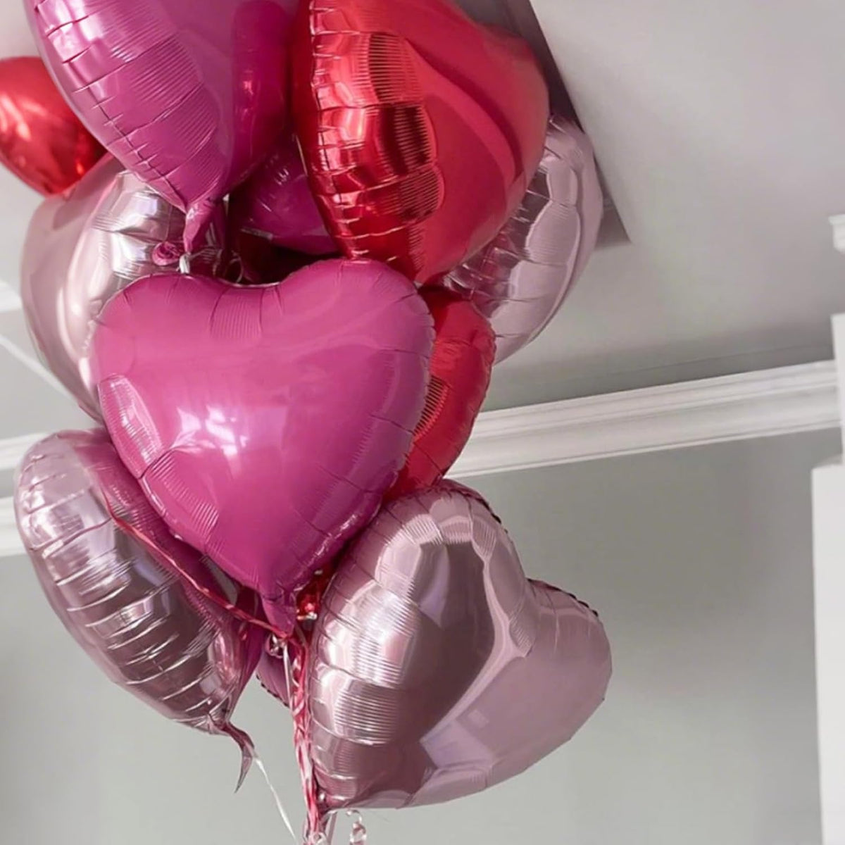 Pastel Pink Red Heart Balloons,12Pcs 18 Inch Baby Pink Foil Love Heart Shaped Balloons for Women