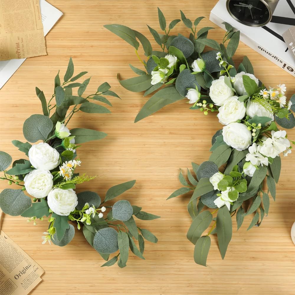 H&W 2pcs Artificial Wedding Arch Flowers for Wedding Sign, Floral Swag Dusty Decor for Reception