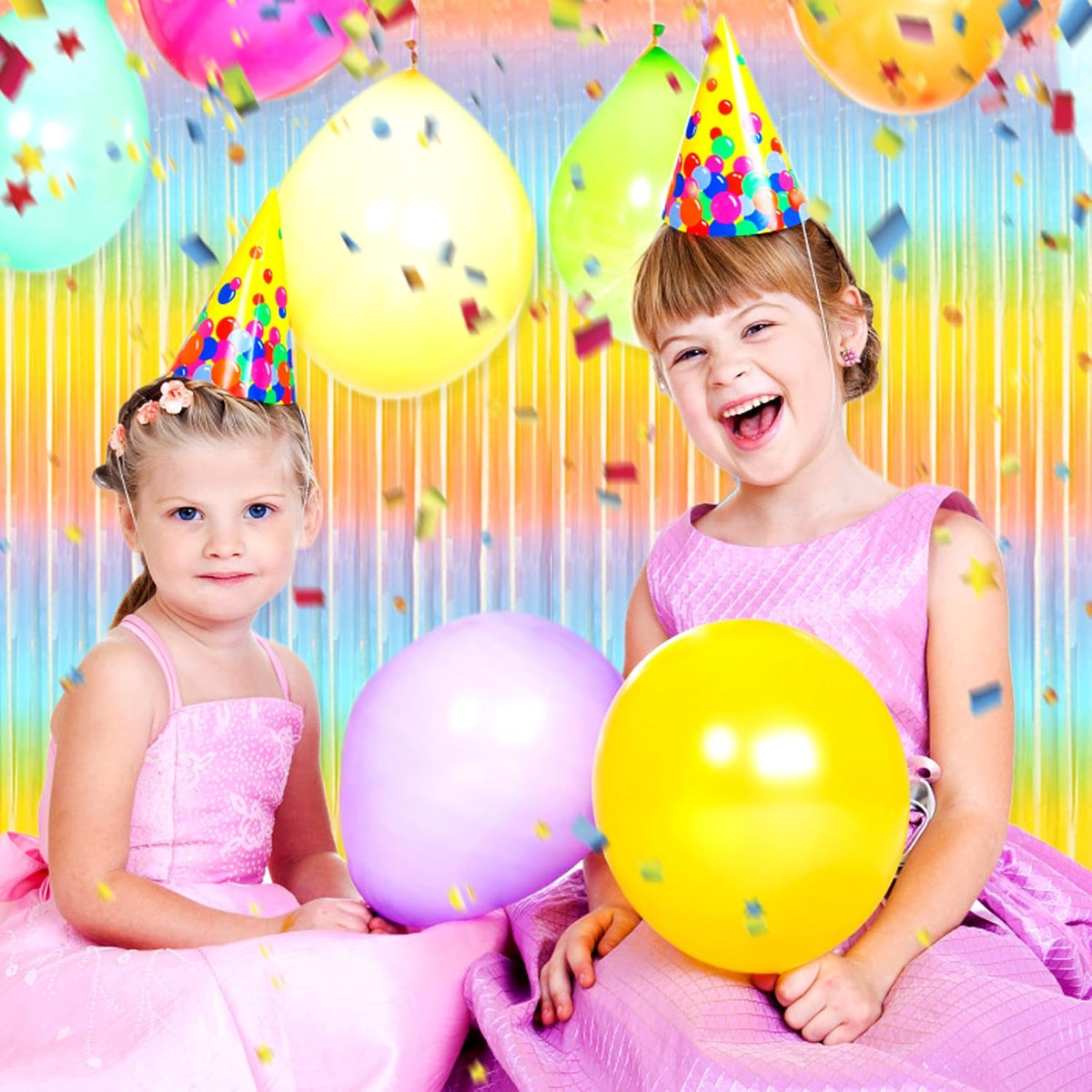 3 Pack Rainbow Foil Fringe Curtain Backdrop, 3.28Ft x 8.2Ft Metallic Tinsel Foil Fringe Streamer