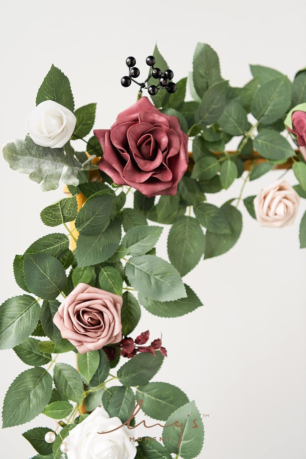 Ling's moment 5FT Artificial Flower Garland Fake Rose Eucalyptus Garland Arch Flowers Vine for