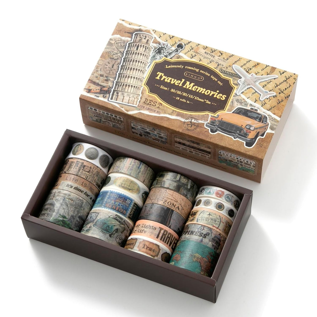 18 Rolls Travel Washi Tape Set journaling Tape for Crafts and Journaling DIY Scrapbook Tape for