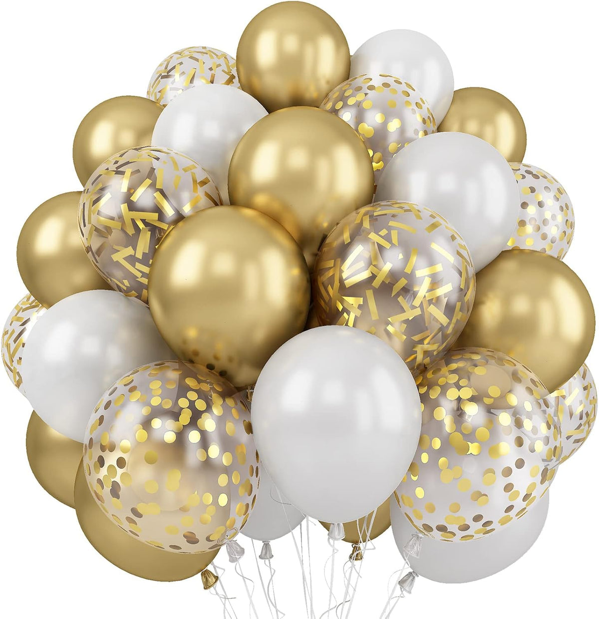 Balloons White and Gold, 60 Packs 12 Inch Metallic Gold Balloons Pearl White Latex Balloon Gold