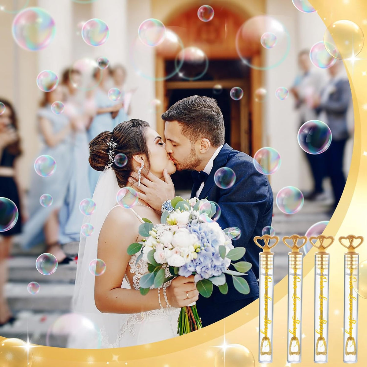 150 Pcs Bubble Wands Bulk for Wedding Party Mini Heart Wand with Bubble Solution for Wedding Bridal