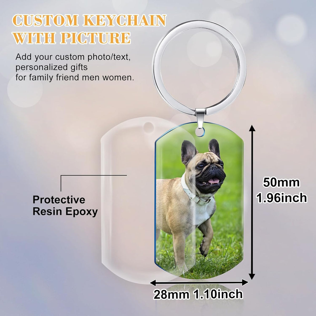 Funnylife Personalized Dog Memorial Photo Keychain Stainless Steel Custom Pet Memory Keychain Loss