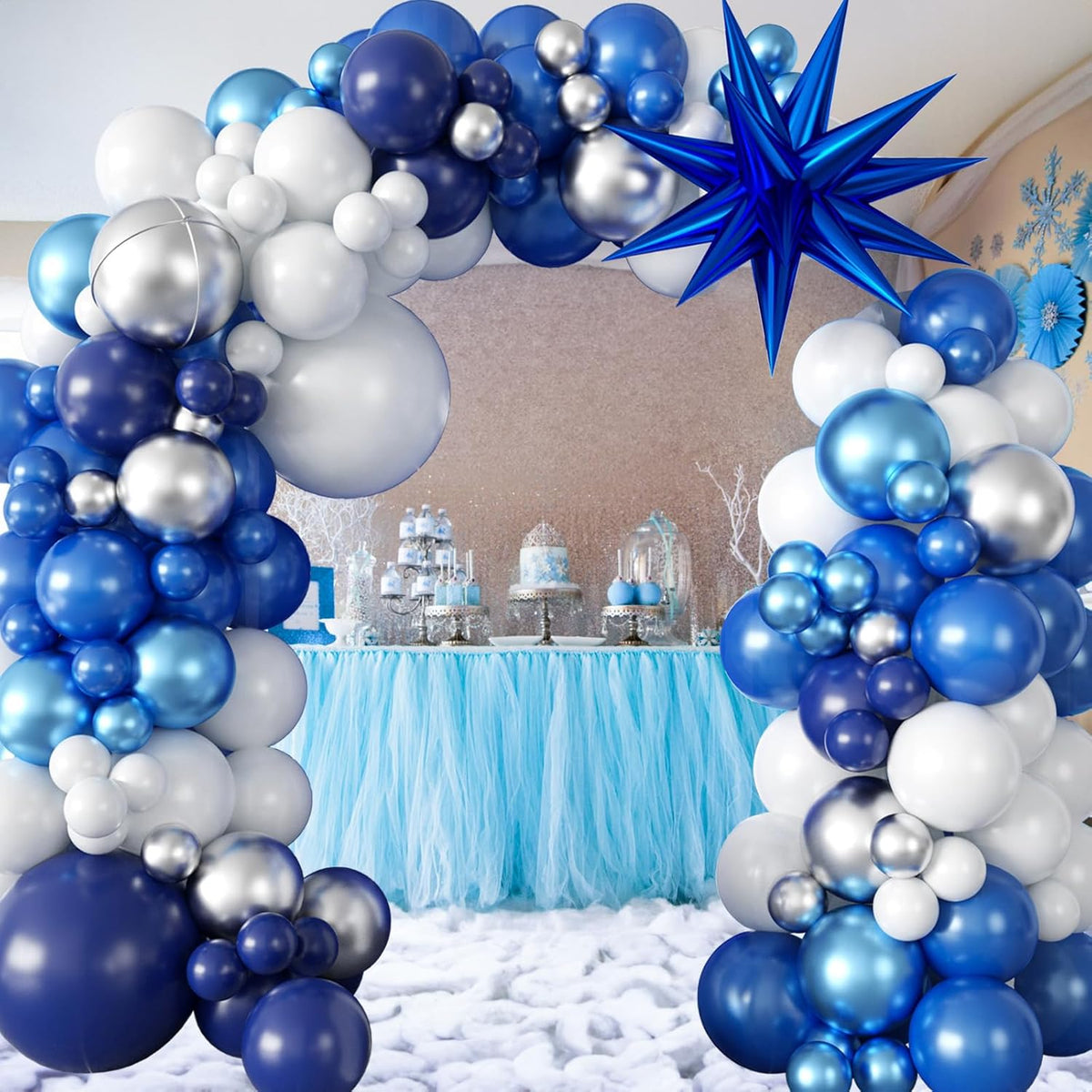 94Pcs Blue Balloon Garland Arch Kit Navy Blue Silver White Balloons Garland Kit with Metallic 4D