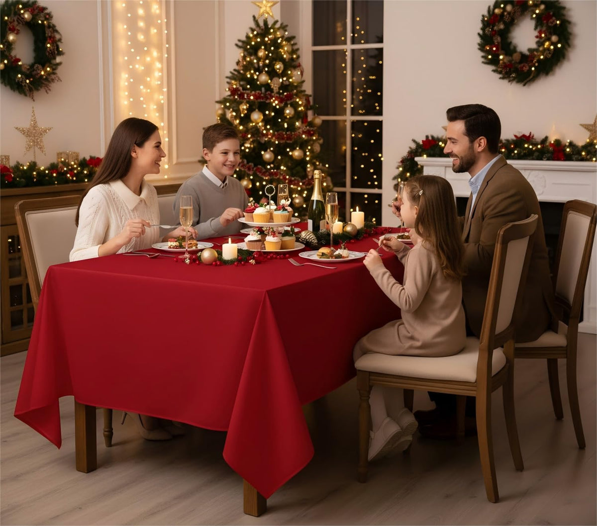 Fitable 8 Pack Rectangle Tablecloths: Stain Resistant Wrinkle Free Table Clothes, Washable Reusable
