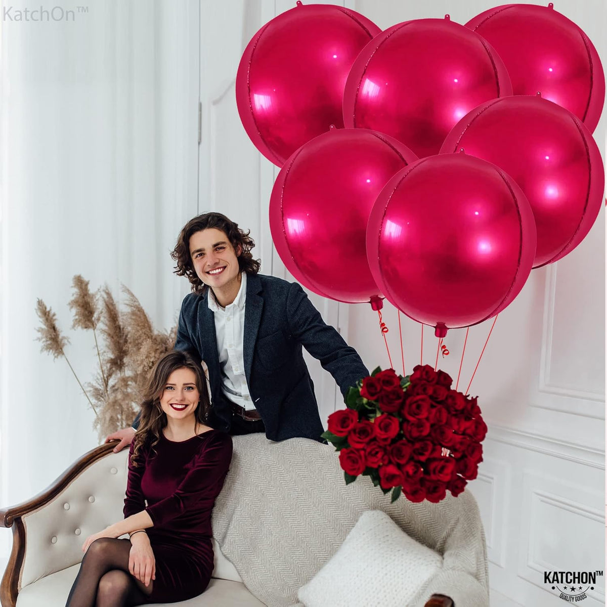 KatchOn Large Round Foil Balloons Set - 22 Inch, Pack of 6 | Metallic Hot Pink Balloons for Pink