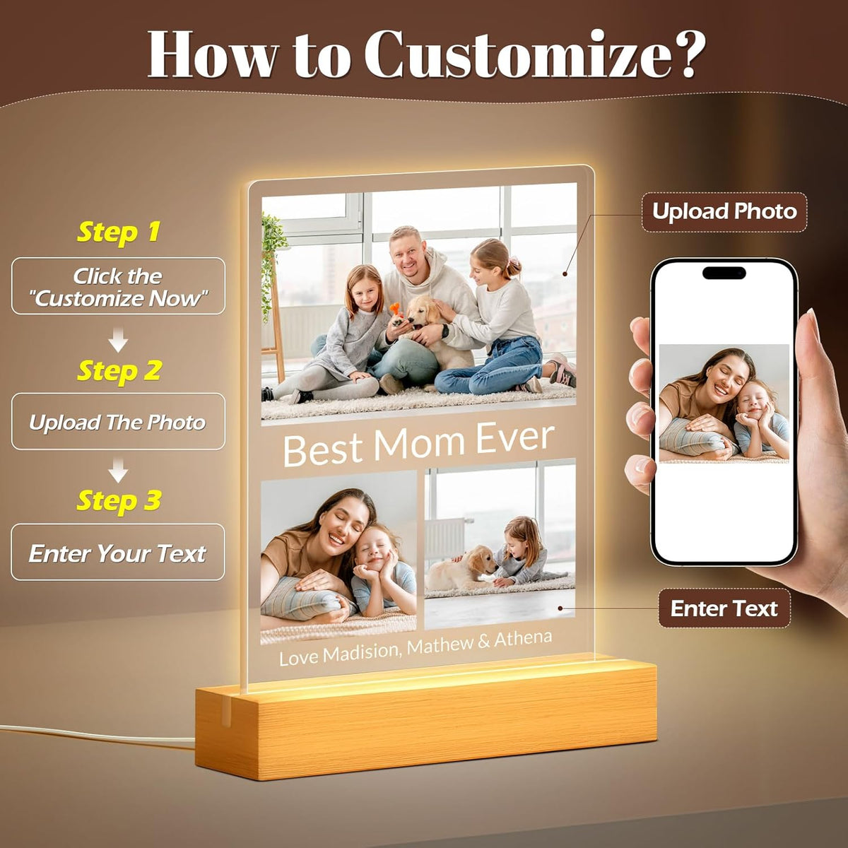 Custom Picture Frames with Photo, Personalized Acrylic Photo Frame with Night Light, Customized