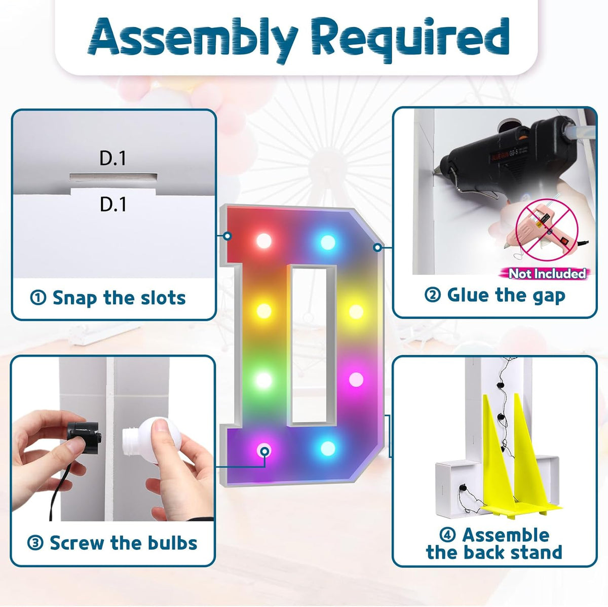 3FT Colorful Marquee Light Up Letters D, 18 Colors Light Up Alphabet Signs with Remote, Marry Me