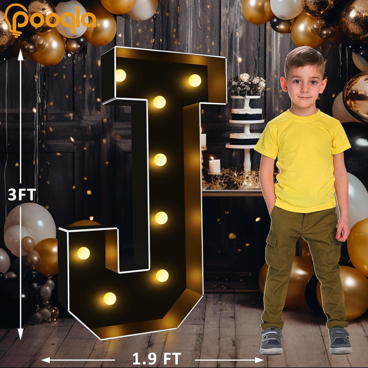 Pooqla 3FT Marquee Light Up Letters, Black LED Party Decor Large Marquee Letters 3 Feet Tall, Giant